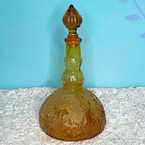 Vintage Indiana Glass Tiara Sandwich Amber Decanter Retro MCM Flower Jeanie